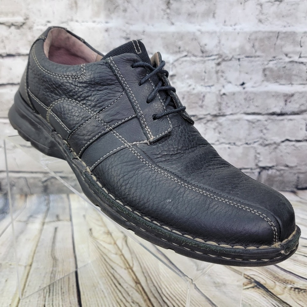 Clarks‎ Escape Oxford Shoes Mens 11 M Black Leather Contrast Stitch Bicycle Toe